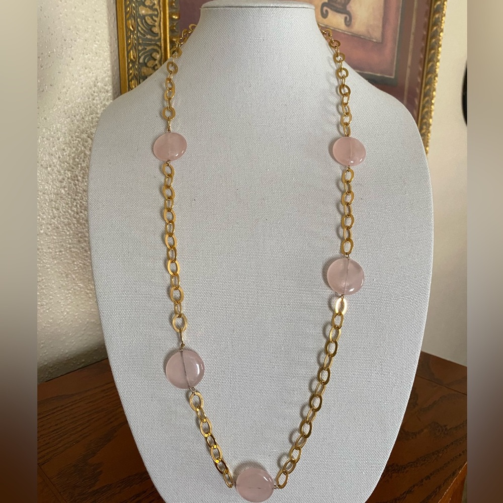 Rose Quartz gold tone necklace
